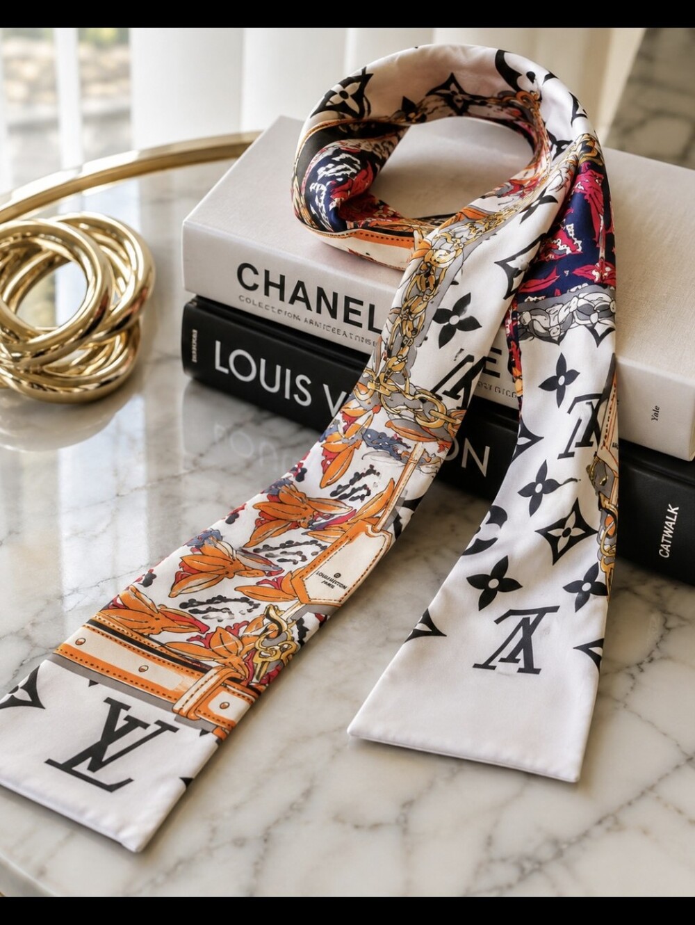 Louis Vuitton Multicolor Floral & Monogram Silk 100% Silk Twilly Scarf